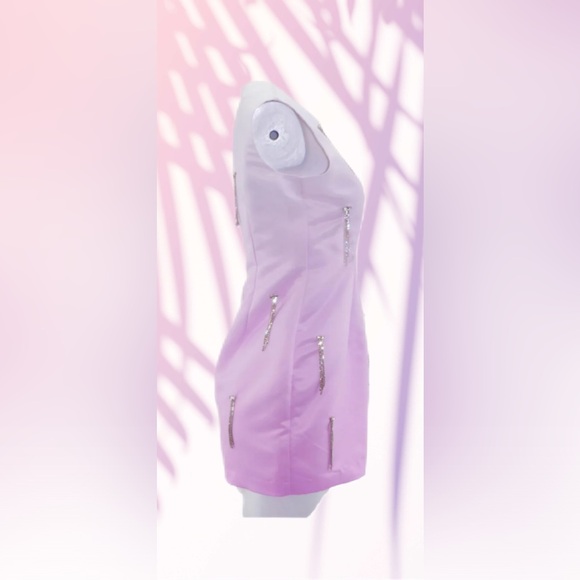 Cynthia Rowley White Pink Shimmer Satin Rhinestone Tassels Dress, Sz 6 NWT - Picture 3 of 5